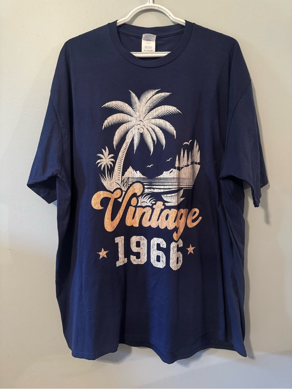 Port and Company Navy Short Sleeve Tee with Palm Vintage 1966 Graphic
